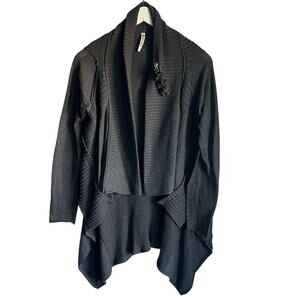 Monoreno Grey Knit Waterfall Cardigan Lagenlook Business Casual Broach sz Small